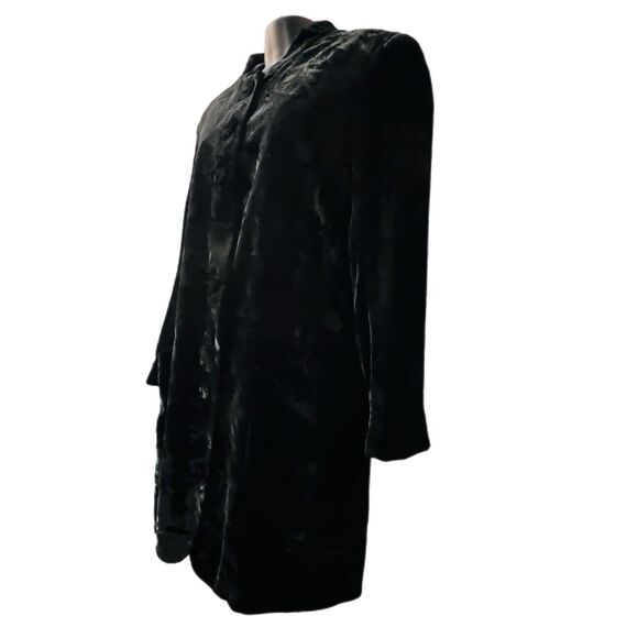 Theory Women's Coat Black Crushed Velvet Front Pockets Button Down Long Sleeve - Picture 5 of 12